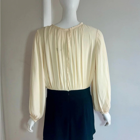 Free People Aida Romper Women’s Size 8 Cream & Black Balloon Puff Sleeve Slits - Picture 4 of 10